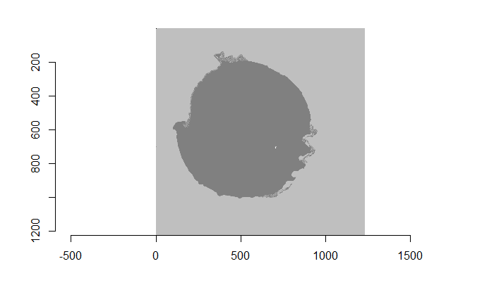 (Left) Watershed segmentation of the Canny edge image above. (Right) The firing pin impression circle binarization of the Watershed segmentation image.