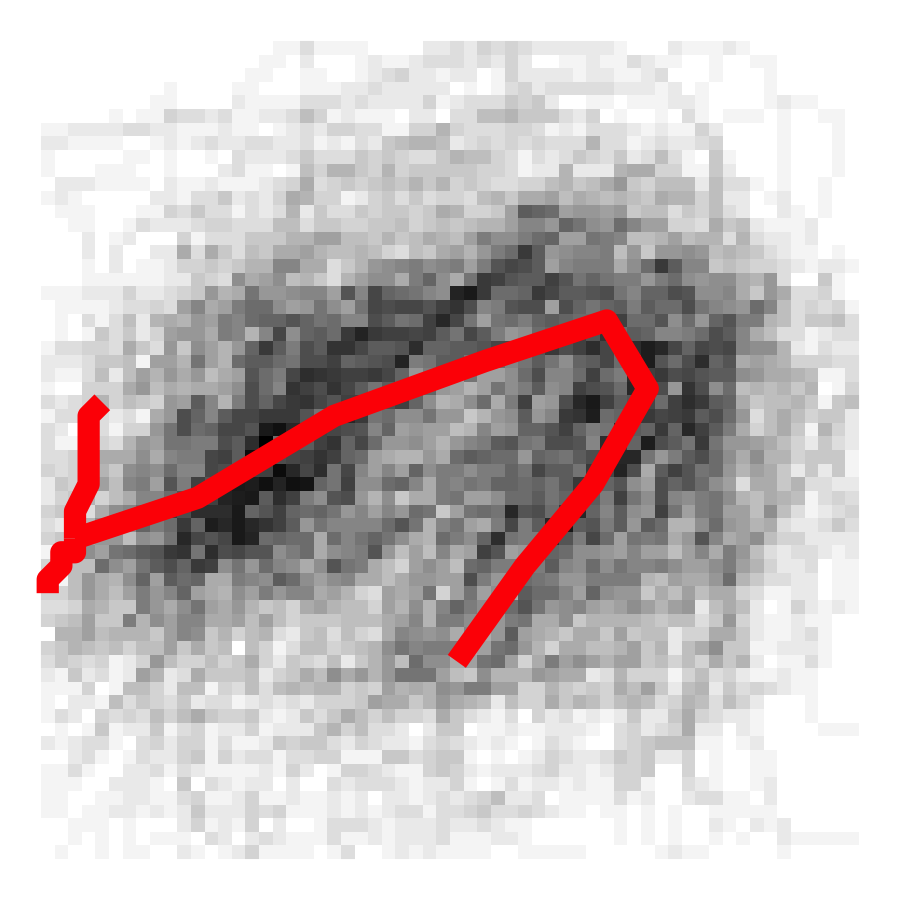 Cluster members in grey, and cluster exemplars in red (plotting is a few pixels shifted left) for clusters $\#29$ (left), and $\#26$ (right)